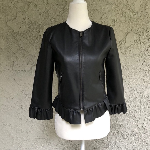 frill leather jacket zara